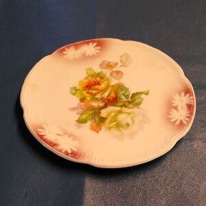 Vintage Tea Trivet Floral Ceramic Plate with Red and Green Accents